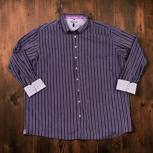 Luchiano Visconti 4XLT Purple Stripe Floral Flip Cuff‎ Dandy Regency Shirt